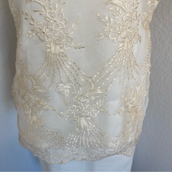 Formal Bridal 2 Piece Ivory Embroidered Sheer Vintage Top Midi Skirt Unique SZ L - Picture 4 of 11
